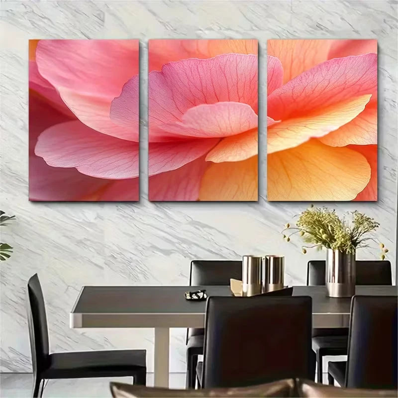 3pcs Contrast Pink And Yellow Petals Metal Print Ready to Hang Art - Bella Home Decor
