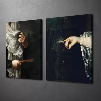 2pcs Painting, Melancholic Vintage Portraiture Canvas Framed 50x75cm - High Quality Print 100% Australian Made Wall Canvas Ready to Hang - Bella Home Decor