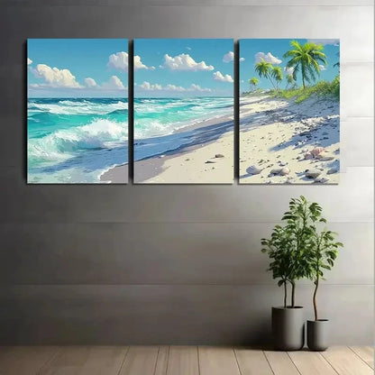 3pcs Beach with White Sand and Palm Trees Metal Print Ready to Hang Art - Bella Home Decor