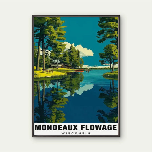 Mondeaux Flowage Wisconsin Lake District Turquoise Travel Poster Print Wall Art