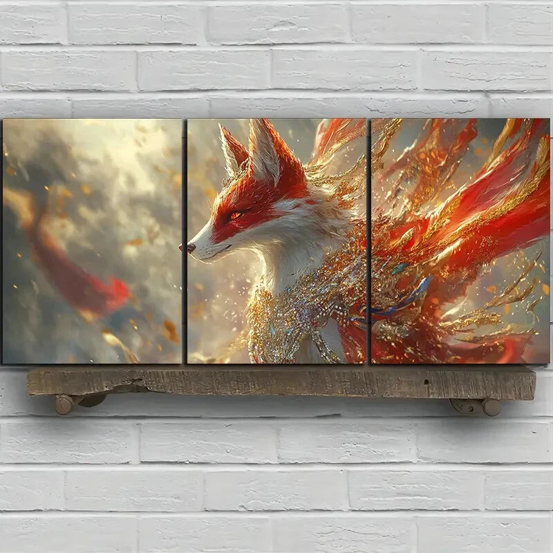 3pcs Beautiful Red Fox Stunning Red Eyes Metal Print Ready to Hang Art - Bella Home Decor