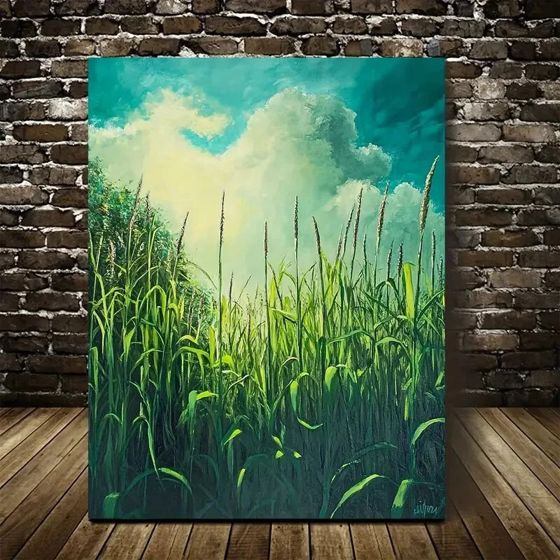 Beautiful Green Sugarcane Meadow Landscape 40x60cm Metal Print Ready to Hang - Bella Home Decor