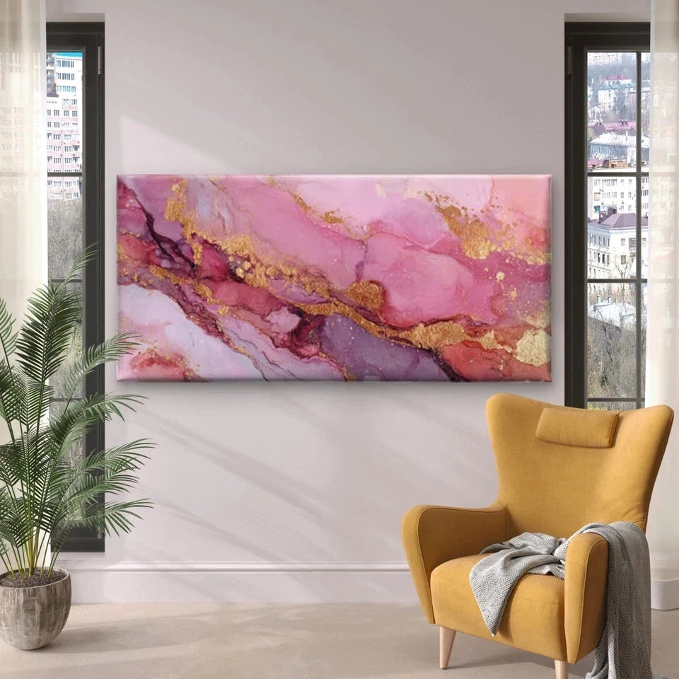 Abstract Pink Purple Gradient Wall Art Canvas Office Home Room Framed 120x60cm