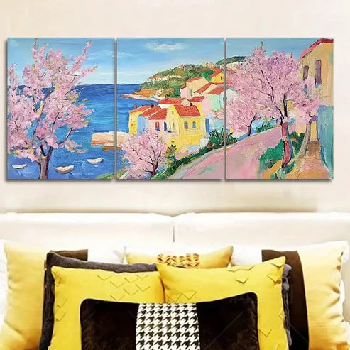 3pcs The cherry blossoms open. (4) Wall Art Set Canvas Unframed - High Quality Print 100% Australian Made Wall Canvas