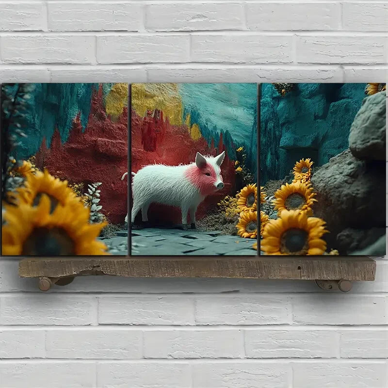 3pcs Animal Themed Pigs in the Fields Metal Print Ready to Hang Art - Bella Home Decor