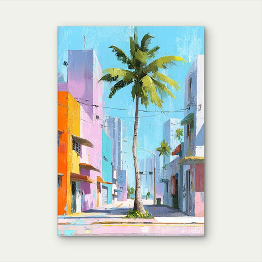 Tropical Coastal Pastel Art Miami-Inspired Urban 60x90cm Metal Print Ready to Hang
