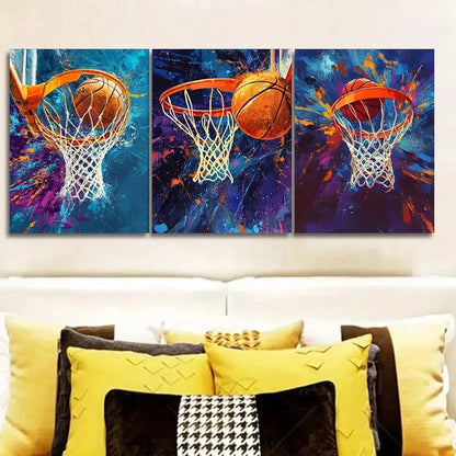 3pcs Sports-Themed Basketball Painting Metal Print Ready to Hang Art