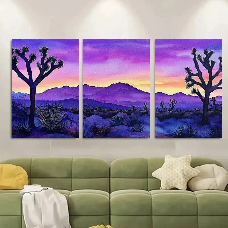 3pcs Silhouetted Yucca Trees Metal Print Ready to Hang Art
