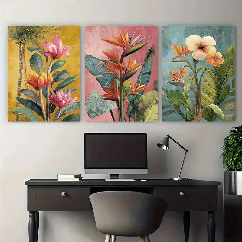 3pcs Belo Horizonte Travel Tropical Floral Wall Art Set Canvas Framed 40x60cm - High Quality Print 100% Australian Made Wall Canvas Ready to Hang - Bella Home Decor