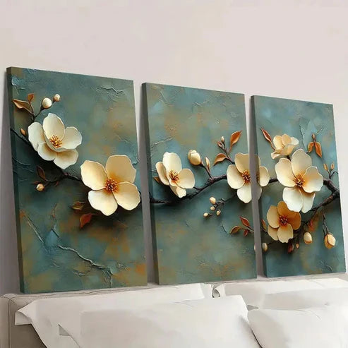 3pcs Jasmine Vine Elegant Home GL Wall Art Set Canvas Unframed - High Quality Print 100% Australian Made Wall Canvas - Bella Home Decor