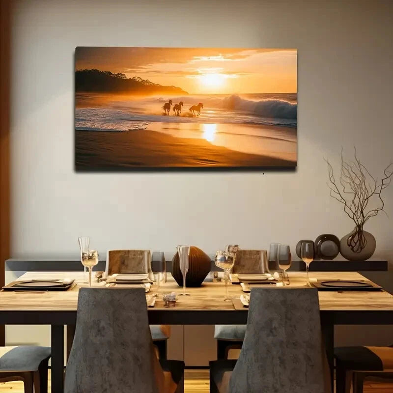Serene Beach Sunset Scene Wall Art canvas office home room framed 120x60cm - Bella Home Decor