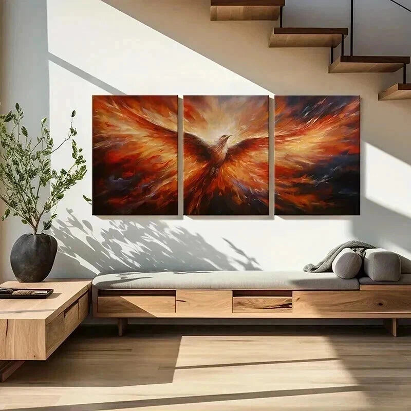 3pcs Phoenix Fire Wings Radiance Light Metal Print Ready to Hang Art - Bella Home Decor