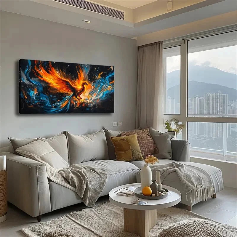 Vibrant Phoenix Surrounded Wall Art Canvas Office Home Room Framed 120x60cm - Bella Home Decor