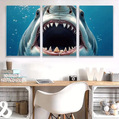 3pcs Big Shark Mouth Blue Ocean  Wall Art Set Canvas Framed 40x60cm - High Quality Print 100% Australian Made Wall Canvas Ready to Hang - Bella Home Decor