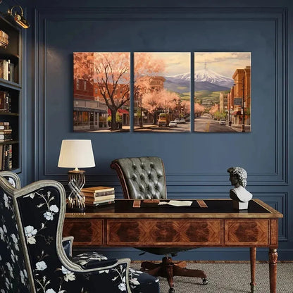 3pcs Spring Townscape with Snowy Mountain Metal Print Ready to Hang Art - Bella Home Decor