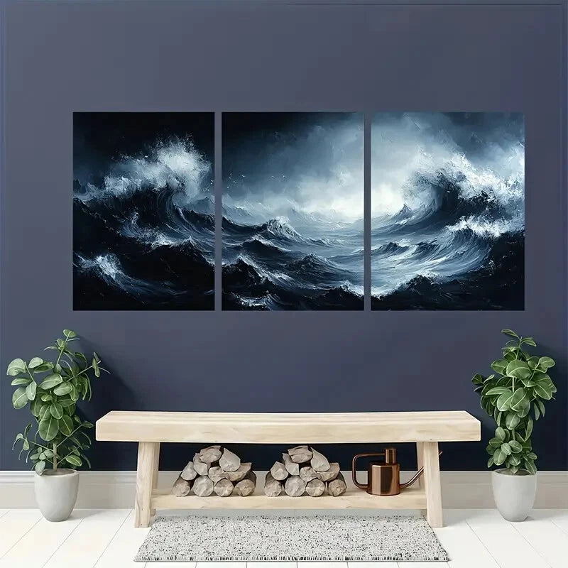 3pcs Black and White Gray Minimalist Texture Metal Print Ready to Hang Art