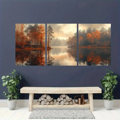 3pcs Autumn Woodland Landscape Nature Art Metal Print Ready to Hang Art - Bella Home Decor