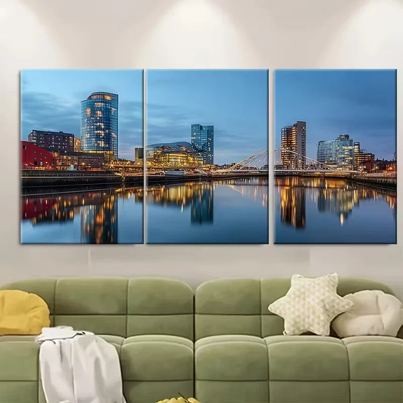 3pcs Salford England City Skyline Metal Print Ready to Hang Art