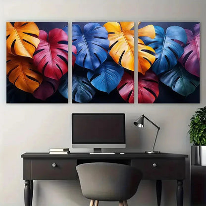 3pcs Large Tropical Leaves Vibrant Foliage Metal Print Ready to Hang Art