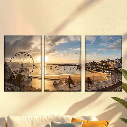 3pcs Ferris on The Beach at Sunset Wall Art Set Canvas Unframed - High Quality Print 100% Australian Made Wall Canvas