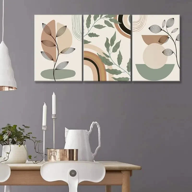 3pcs Minimalist Geometric & Botanical Decor Metal Print Ready to Hang Art