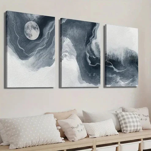3pcs Abstract Moon Decor Wall Art Set Canvas Unframed - High Quality Print 100% Australian Made Wall Canvas - Bella Home Decor