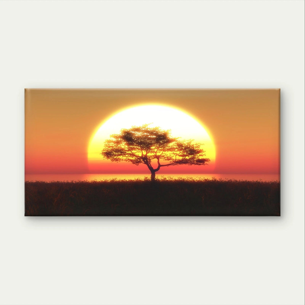 Golden Desert Sunset Tree Silhouette Wall Art Canvas Office Home Framed 120x60cm