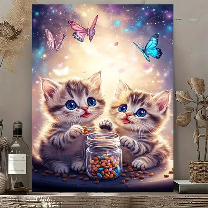 Beautiful Whimsical Kitten Fantasy Colorful Butterflie 40x60cm Metal Print Ready to Hang - Bella Home Decor