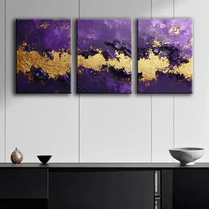 3pcs Purple and Golden Abstract Design Perfect Wall Art Set Canvas Unframed - High Quality Print 100% Australian Made Wall Canvas