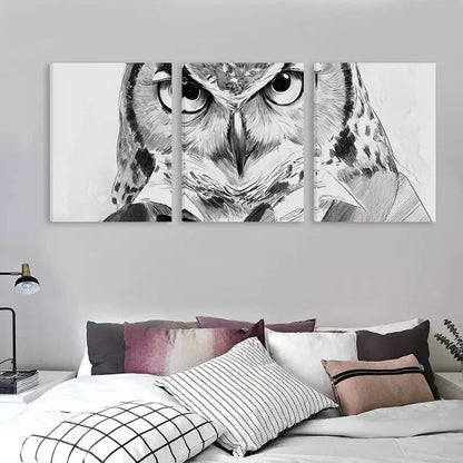 3pcs Black and White Owl Design   Wall Art Set Canvas Framed 50x70cm - High Quality Print 100% Australian Made Wall Canvas Ready to Hang - Bella Home Decor