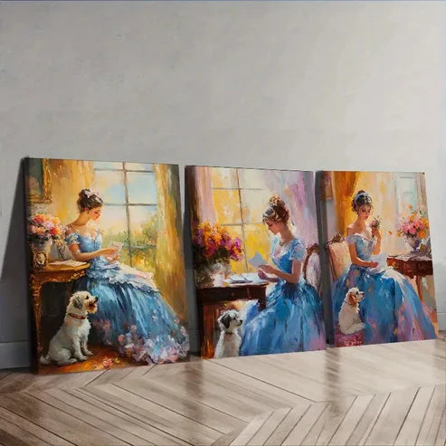 3pcs Afternoon time girl Wall Art Set Canvas Unframed - High Quality Print 100% Australian Made Wall Canvas - Bella Home Decor