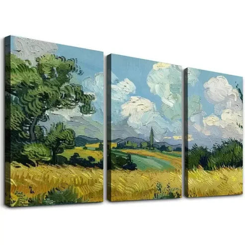 3pcs Van Gogh Wheat Field with Cypresses Art Set Canvas Unframed - High Quality Print 100% Australian Made Wall Canvas