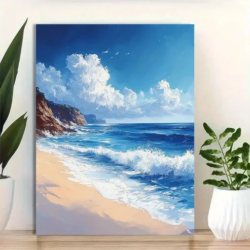 Beautiful Summer Seaside Beach Seascape Painting 60x90cm Metal Print Ready to Hang