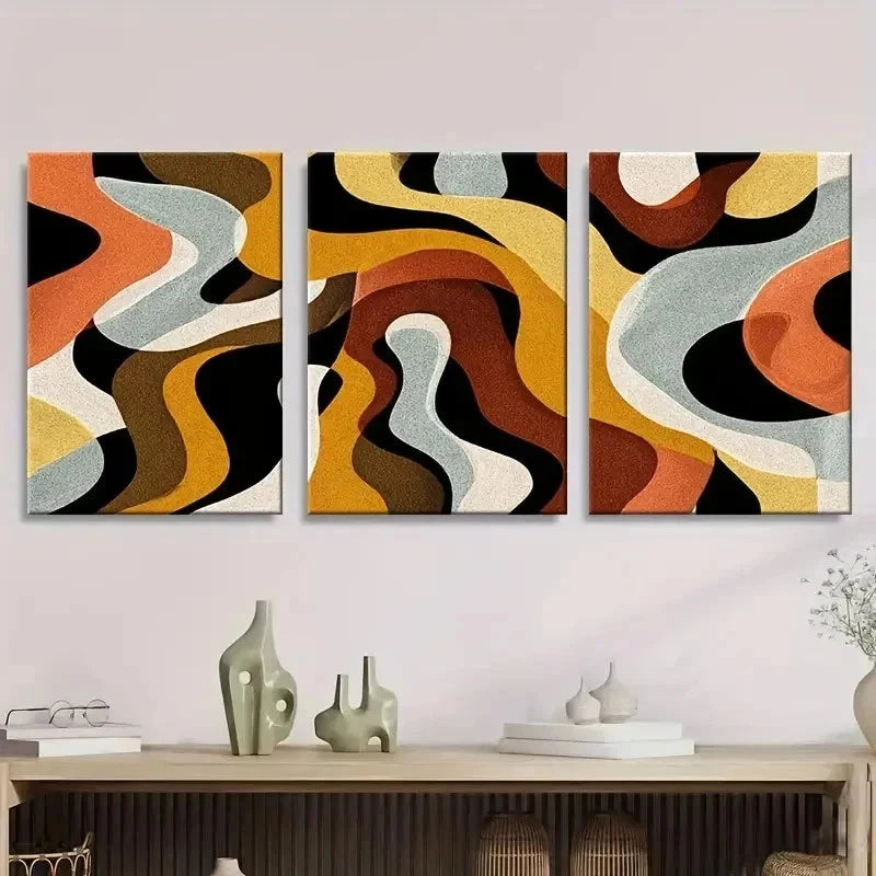 3pcs Humorous Wavy Abstract Pattern Wall Art Set Canvas Framed 60x90cm - High Quality Print 100% Australian Made Wall Canvas Ready to Hang