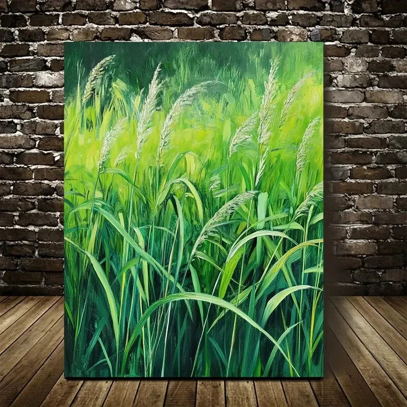 Beautiful Green Mint Grass Meadow Painting 40x60cm Metal Print Ready to Hang - Bella Home Decor