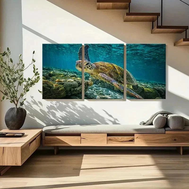 3pcs Sea Life Sea Turtle Modern Painting Wall Art Set Canvas Framed 60x90cm - High Quality Print 100% Australian Made Wall Canvas Ready to Hang - Bella Home Decor