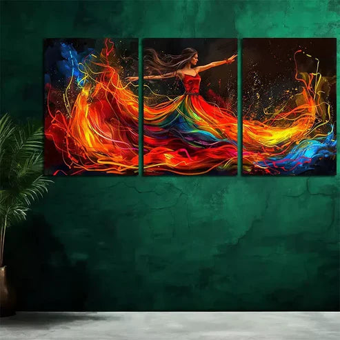 3pcs Dancer In Her Fiery Dress Wall Art Canvas Unframed - High Quality Print 100% Australian Made Wall Canvas - Bella Home Decor