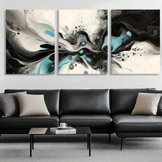 3pcs Turquoise Swirls Modern Minimalist Perfect Wall Art Set Canvas Framed 60x90cm - High Quality Print 100% Australian Made Wall Canvas Ready to Hang