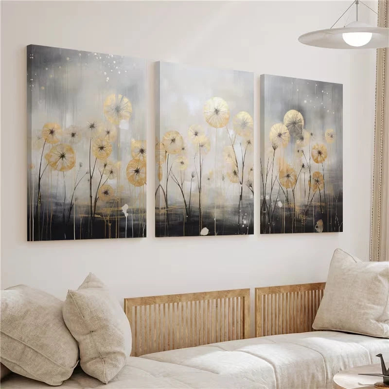 3pcs Modern Vertical Dandelion Flowers Paint Wall Art Set Canvas Framed 40x60cm - High Quality Print 100% Australian Made Wall Canvas Ready to Hang
