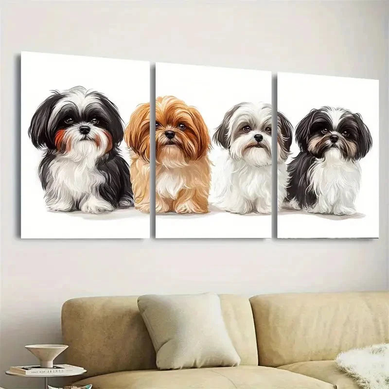 3pcs Adorable Shih Tzu Dogs Wall Art Set Canvas Framed 50x70cm - High Quality Print 100% Australian Made Wall Canvas Ready to Hang - Bella Home Decor