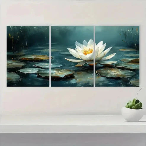 3pcs White Lotus Flower Elegant Wall Art Set Canvas Unframed - High Quality Print 100% Australian Made Wall Canvas