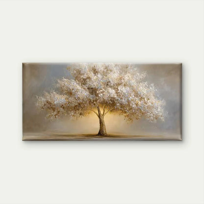 Soft Neutral Glowing Tree Wall Art Canvas Office Home Room Framed 120x60cm