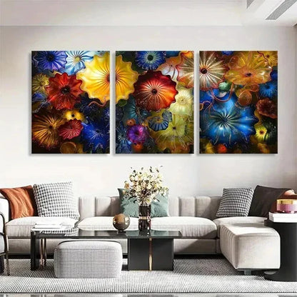 3pcs Colorful Umbrella Flower Design Perfect Wall Art Canvas Unframed - High Quality Print 100% Australian Made Wall Canvas - Bella Home Decor
