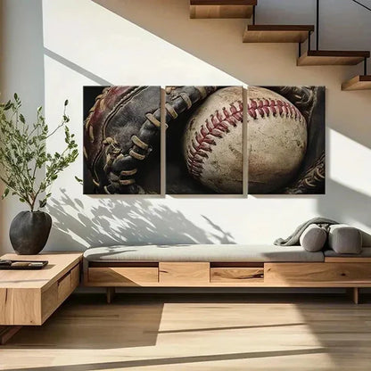 3pcs Vintage Baseball Glove and BallWall Art Set Canvas Unframed - High Quality Print 100% Australian Made Wall Canvas