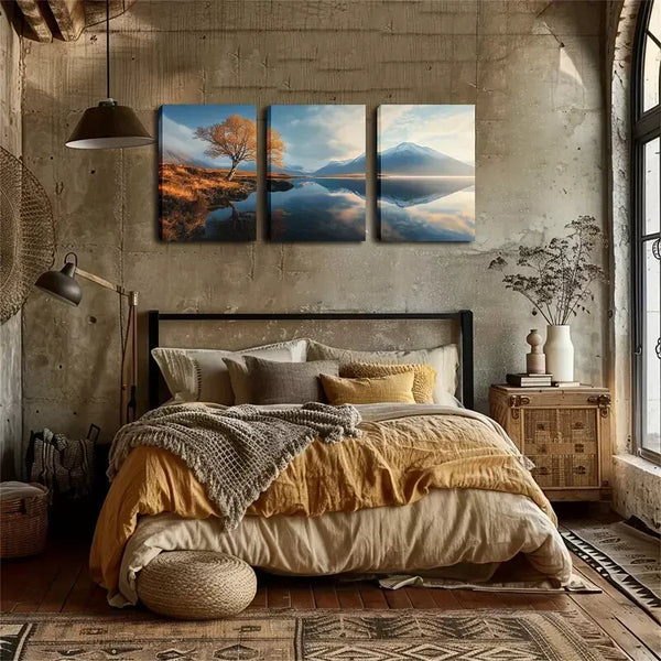 3pcs Serene Alpine Lake Landscape with Vibrant Wall Art Set Canvas Framed 60x90cm - High Quality Print 100% Australian Made Wall Canvas Ready to Hang - Bella Home Decor