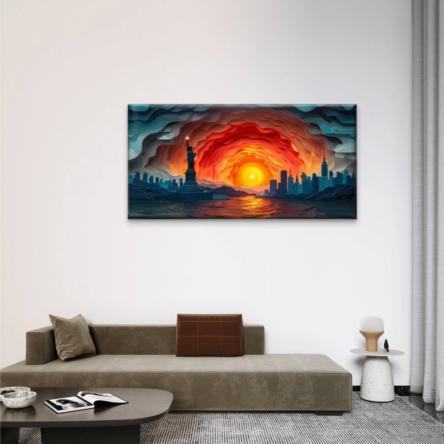 Sunset City Abstract Perfect Wall Art Canvas Office Home Room Framed 120x60cm