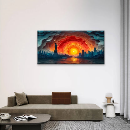 Sunset City Abstract Perfect Wall Art Canvas Office Home Room Framed 120x60cm