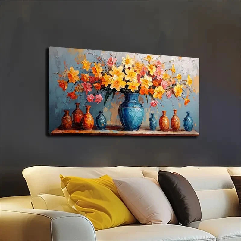Vibrant Bouquet Design Wall Art canvas office home room framed 120x60cm