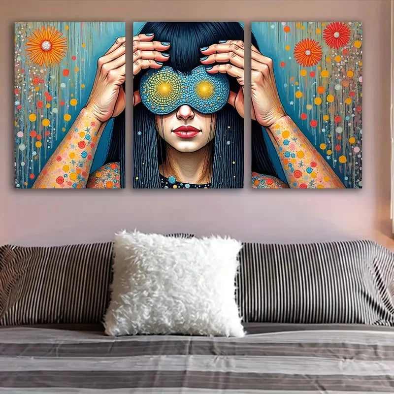 3pcs Woman With Colorful Tattoos & Sunflower Wall Art Set Canvas Framed 50x70cm - High Quality Print 100% Australian Made Wall Canvas Ready to Hang