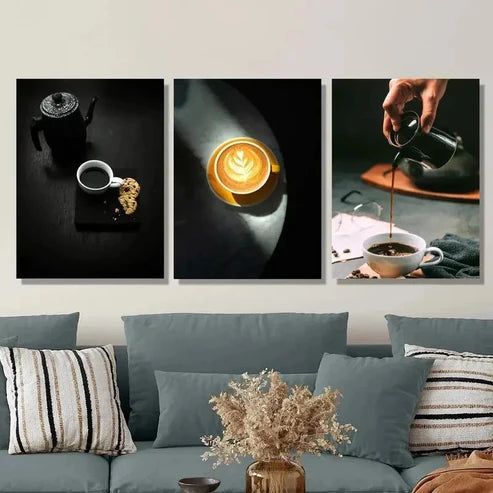 3pcs Black Coffee & Cake Espresso Wall Art Canvas Unframed - High Quality Print 100% Australian Made Wall Canvas - Bella Home Decor